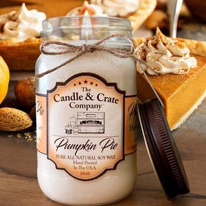Pumpkin Pie, 16oz Mason Jar Handmade Soy Wax Candles, Highly Scented Fal…